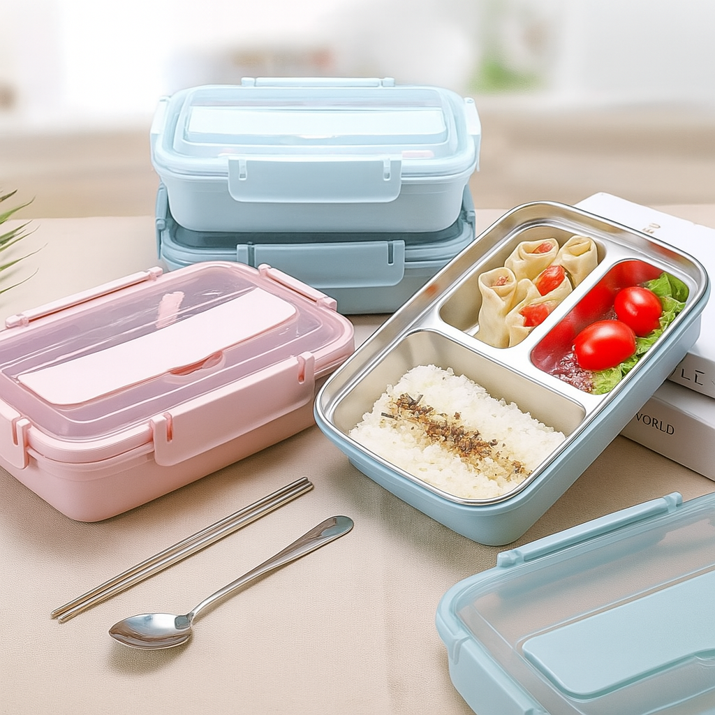 Leak-proof Stainless Steel Lunch Box with 3/4 Compartments