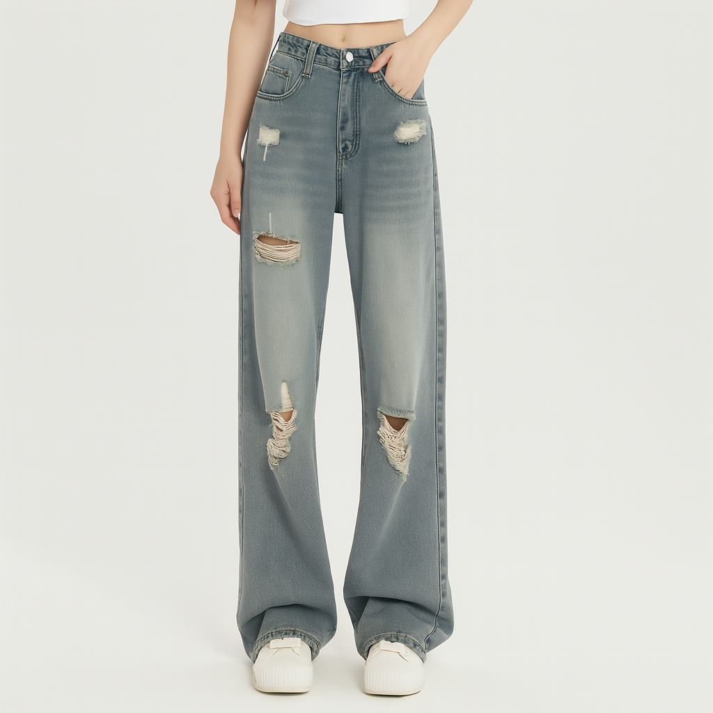 Kenza – Women's High-Waisted Jeans with Wide Leg – Loose Fit, Slimming American Style