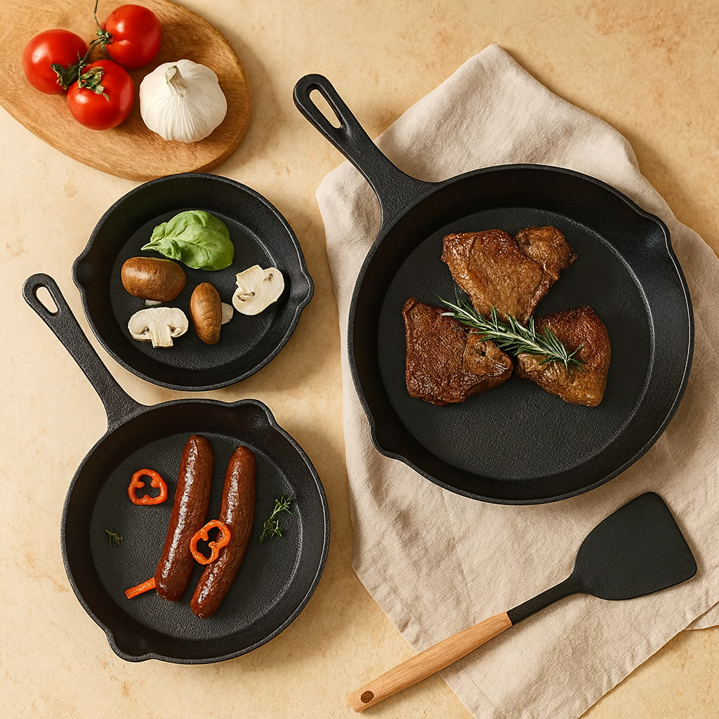 Alvaris | 3-Piece Pre-Seasoned Cast Iron Frying Pan Set