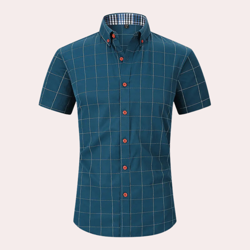 Philipe - Classic Short-Sleeve Plaid Shirt with Buttons