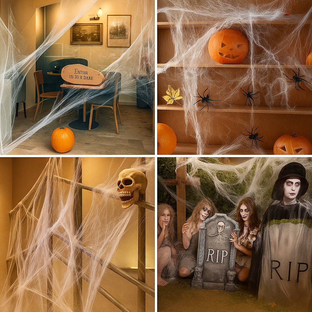 CreepWeb Halloween Decoration β 200 g Spider Web with 10 Plastic Spiders