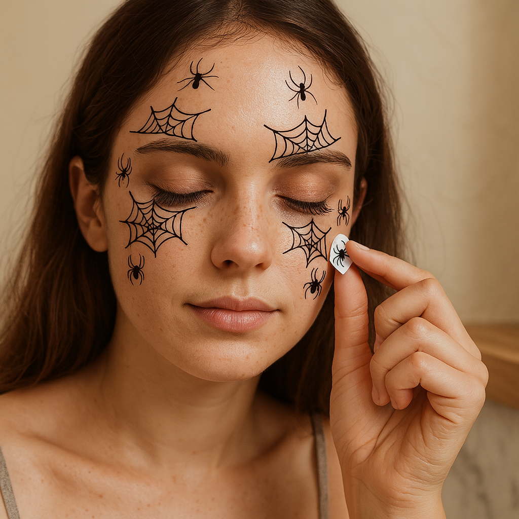 DarkAura | Pack of 10 Halloween Fake Tattoo Stickers – Black Spider Web Pattern for Face, Arms, and Party Decor