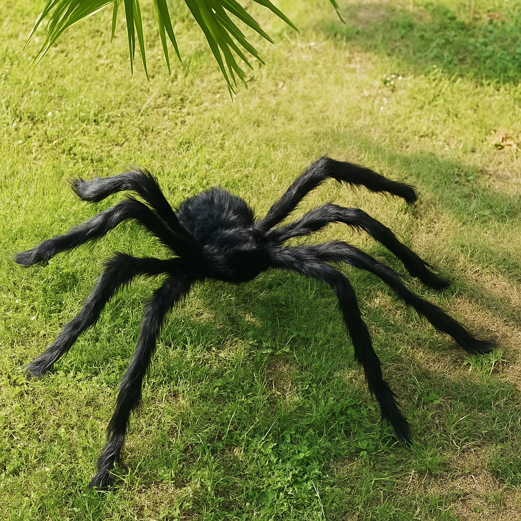 DarkCrawl Giant Spider 150 cm – Black Halloween Decoration for House & Garden