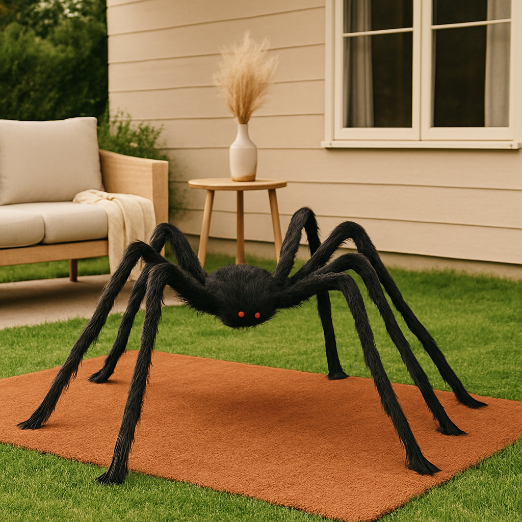 DarkCrawl Giant Spider 150 cm – Black Halloween Decoration for House & Garden