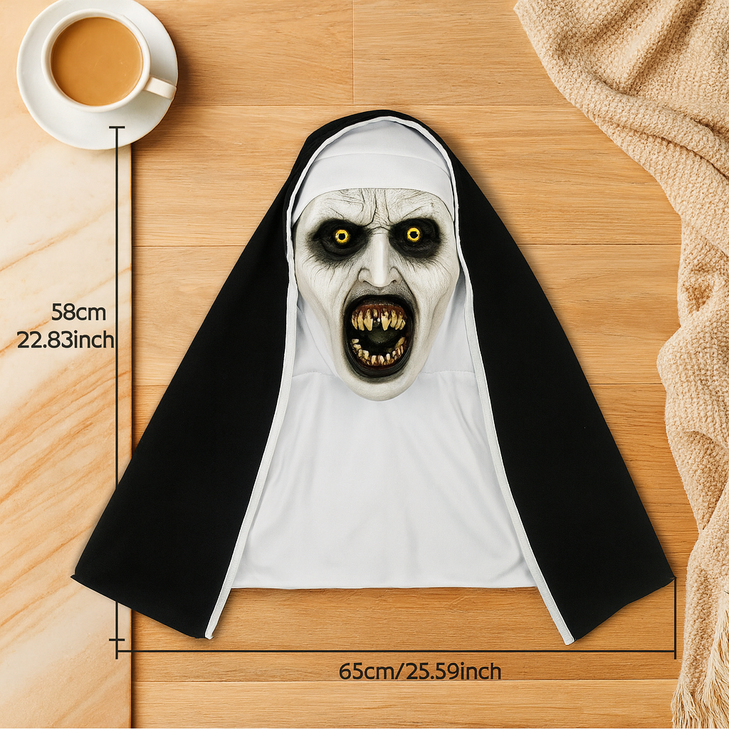 DarkVow Halloween Nun Mask – Horror Latex Mask for Adults