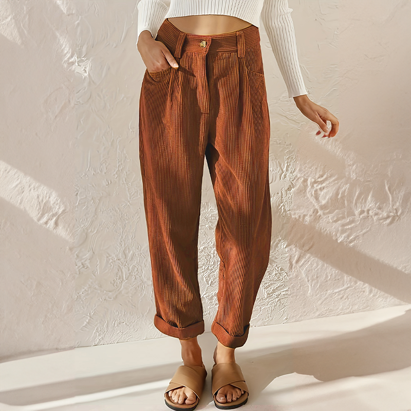 Klair - High-waisted velour pants with a relaxed fit
