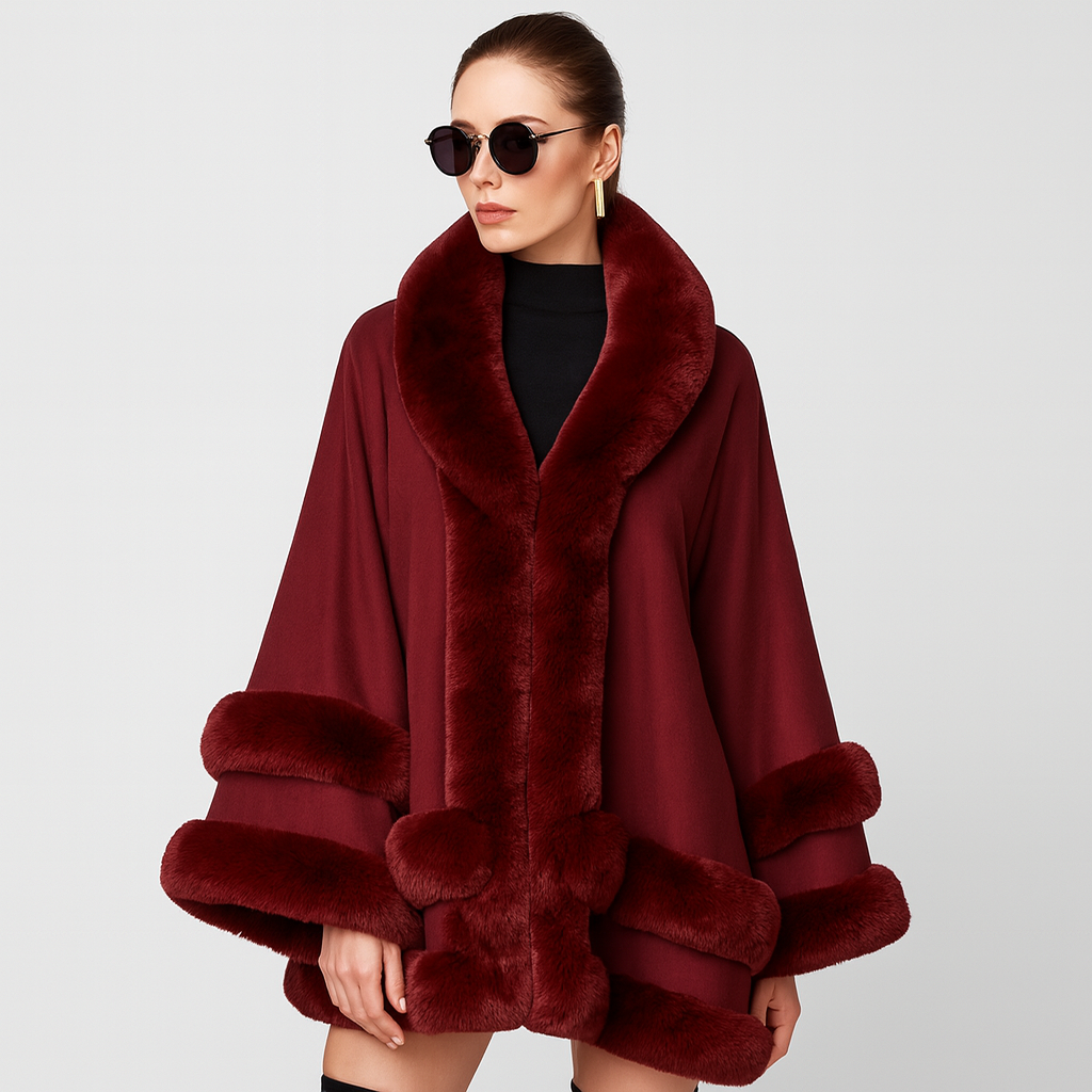Friedela | Cape Collar with Faux Fur Trim and Oversized Hood