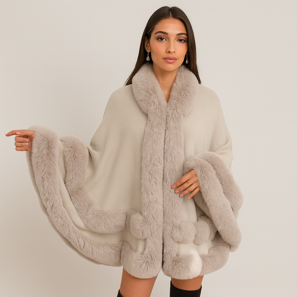 Friedela | Cape Collar with Faux Fur Trim and Oversized Hood
