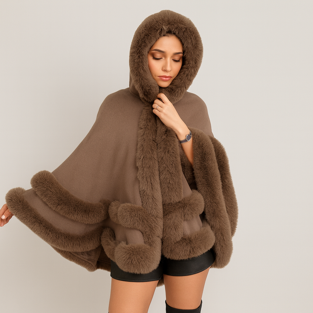 Friedela | Cape Collar with Faux Fur Trim and Oversized Hood