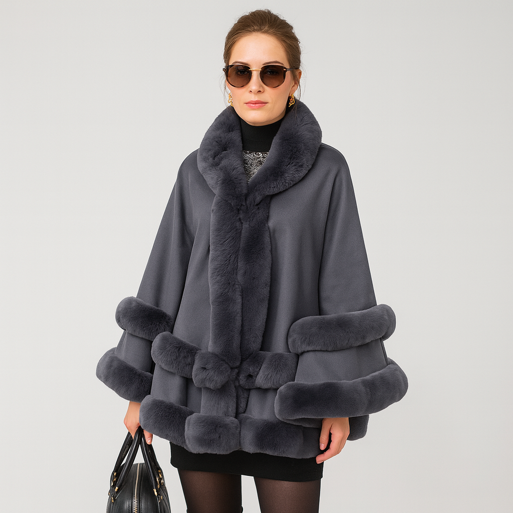 Friedela | Cape Collar with Faux Fur Trim and Oversized Hood