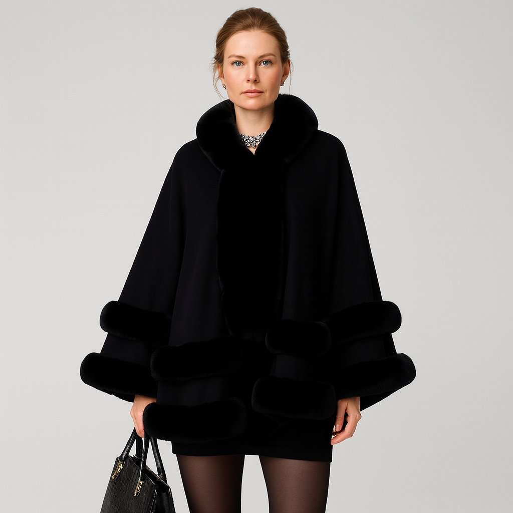 Friedela | Cape Collar with Faux Fur Trim and Oversized Hood