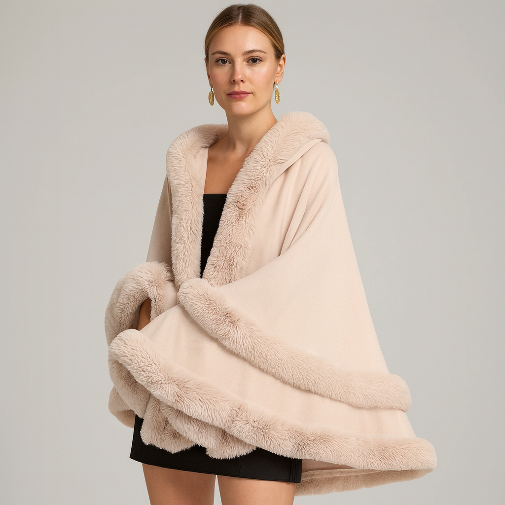 Friedela | Cape Collar with Faux Fur Trim and Oversized Hood