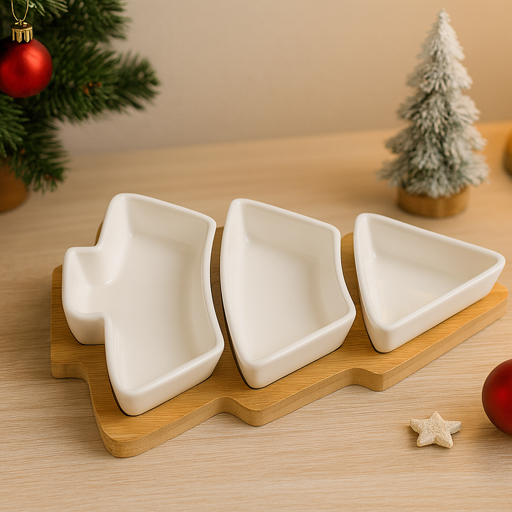 Frostbloom | Festive Ceramic Tree Tray Set