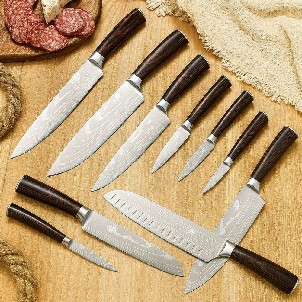 Gastronom | Collection of 10 Kitchen Knives with Wooden Block