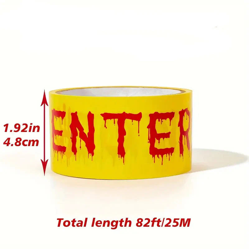 Halloween Warning Tape with Bloody Handprints – 25m Plastic Decoration Roll for Horror Party and Haunted House
