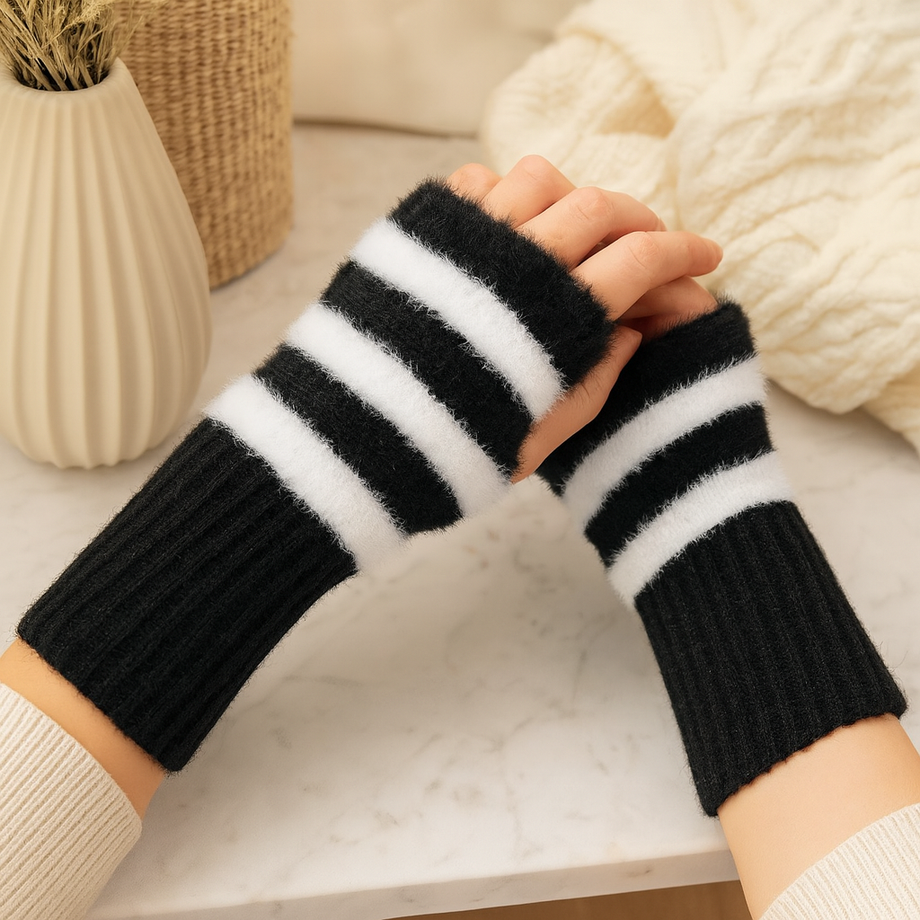 Heike | Fingerless Plush Knit Gloves