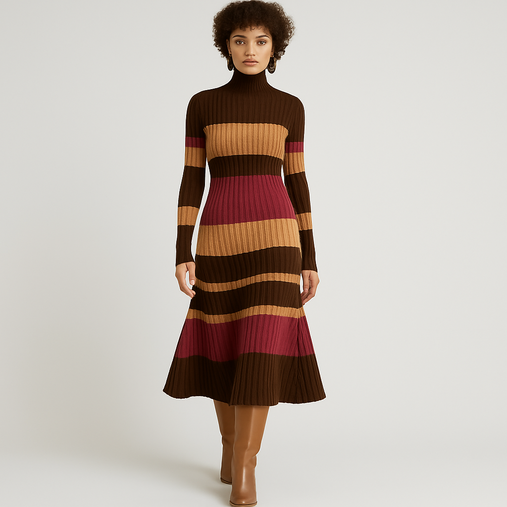 Helen | Colorblock Knit Dress with Stand Collar