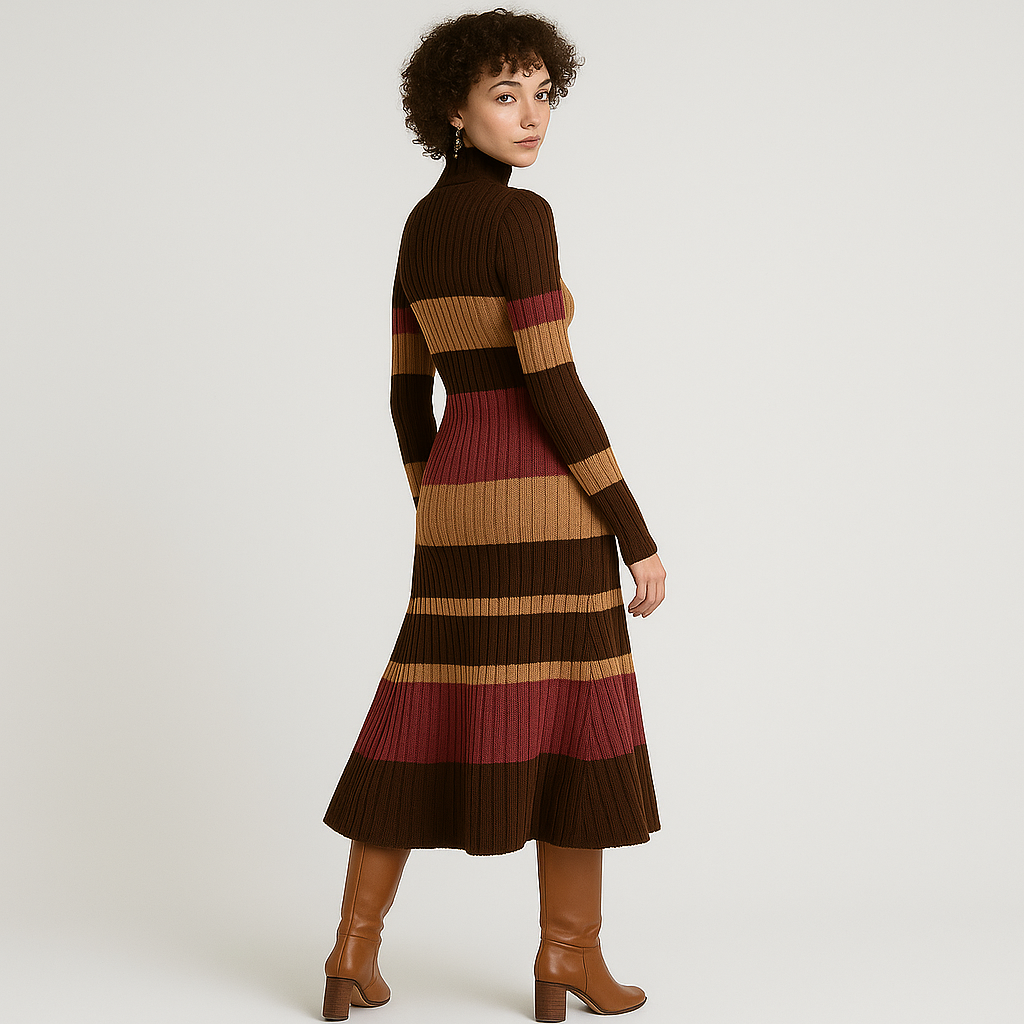 Helen | Colorblock Knit Dress with Stand Collar