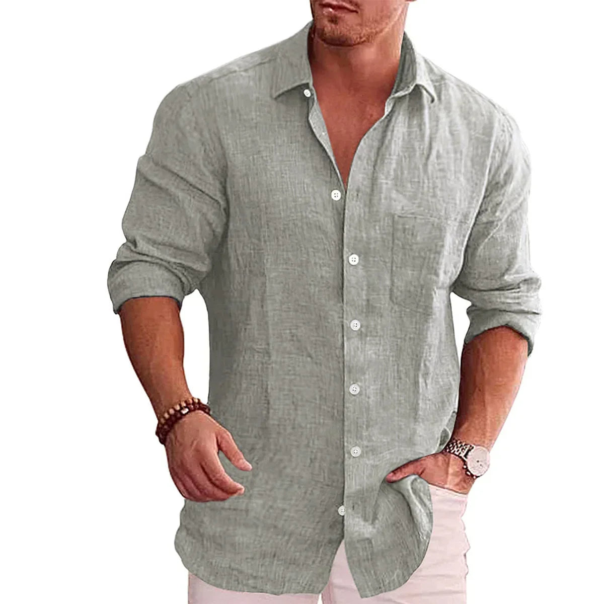 Casual Long Sleeve Oliver Shirt with Button Placket