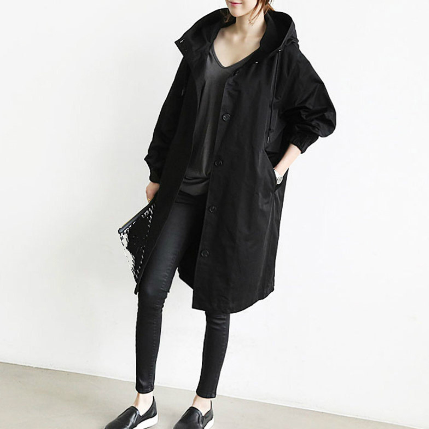 CELINE | Long Trench Coat with Hood – Stylish & Functional