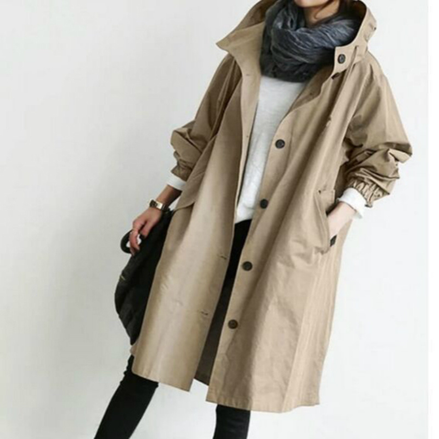 CELINE | Long Trench Coat with Hood – Stylish & Functional