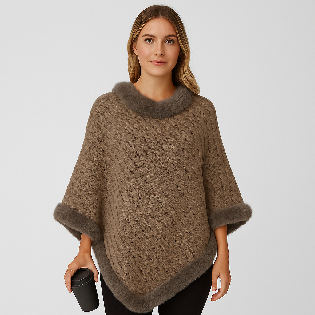 Loretta | Zigzag Pattern Pullover with Batwing Sleeves and Fur Trim