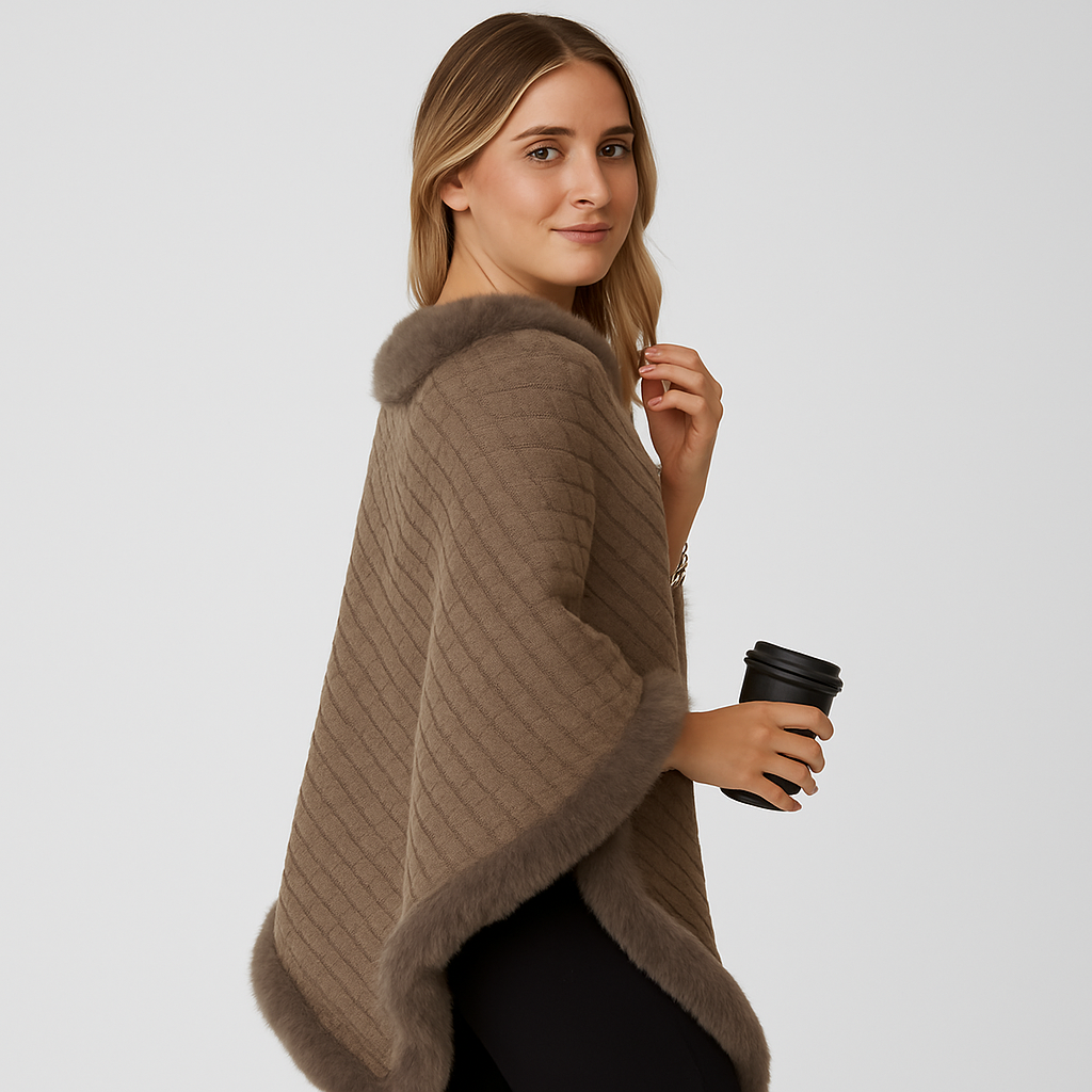 Loretta | Zigzag Pattern Pullover with Batwing Sleeves and Fur Trim