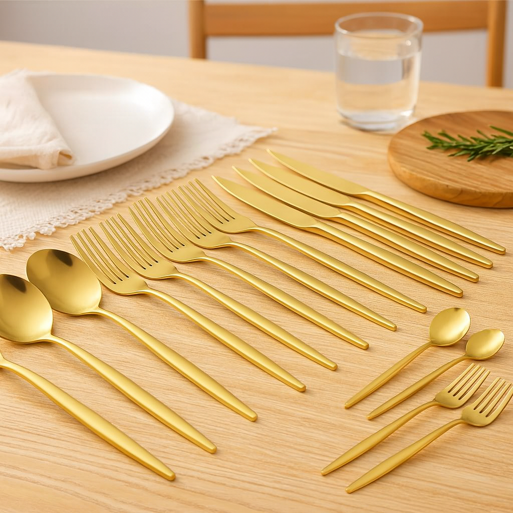 Lunarex | 30-Piece Golden Stainless Steel Cutlery Set