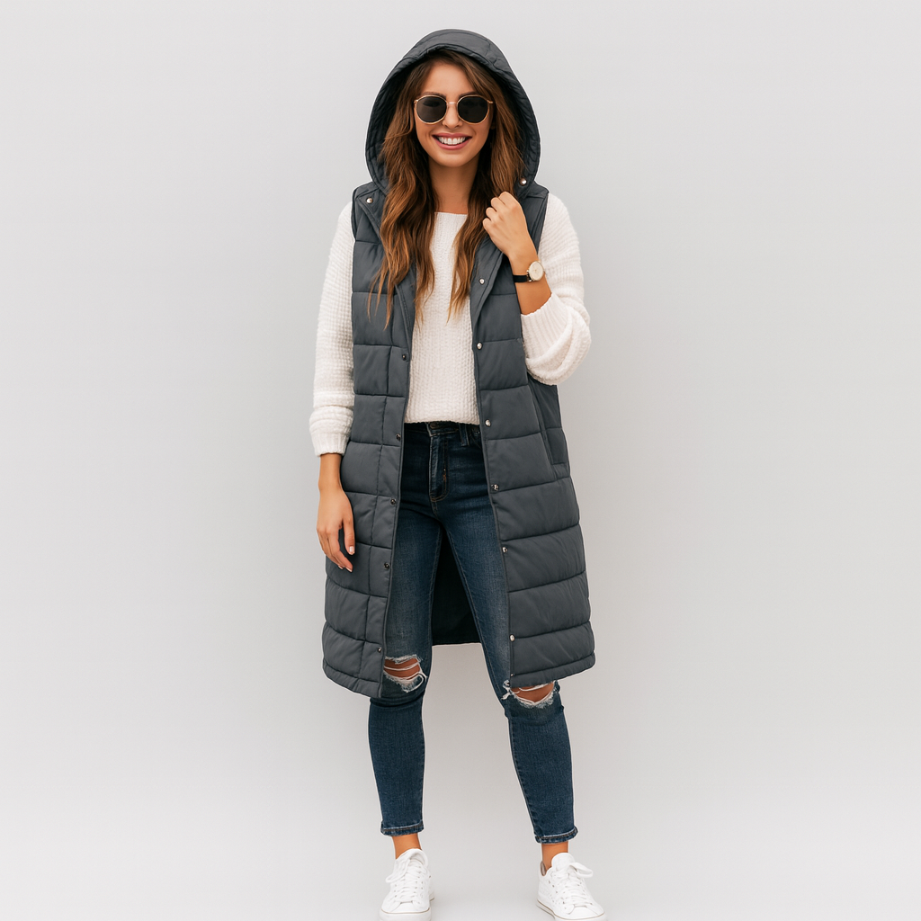 Lynnbrook | Hooded Sleeveless Coat with Button Front