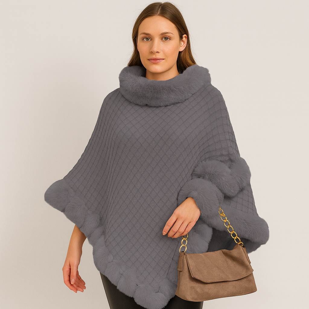 Maribeth | Cardigan with Faux Fur Trim and Asymmetric Hem