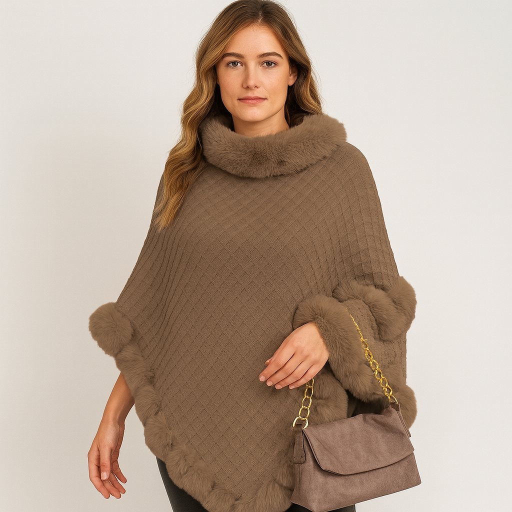 Maribeth | Cardigan with Faux Fur Trim and Asymmetric Hem