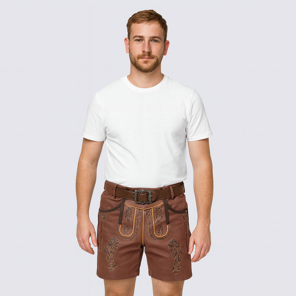 Men's Knee Patches Traditional Trachten Pants with Embroidery & Lacing for Oktoberfest