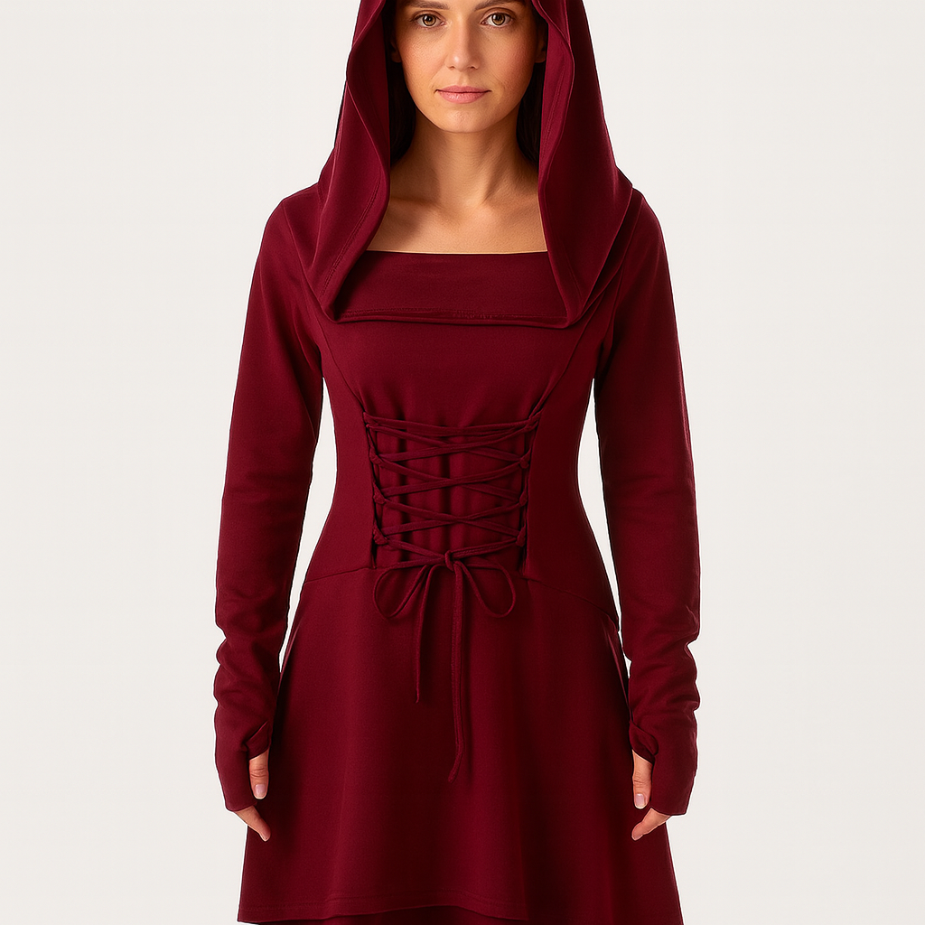 MoonShadow Gothic Dress – Women's Cosplay Dress with Hood & Sleeves