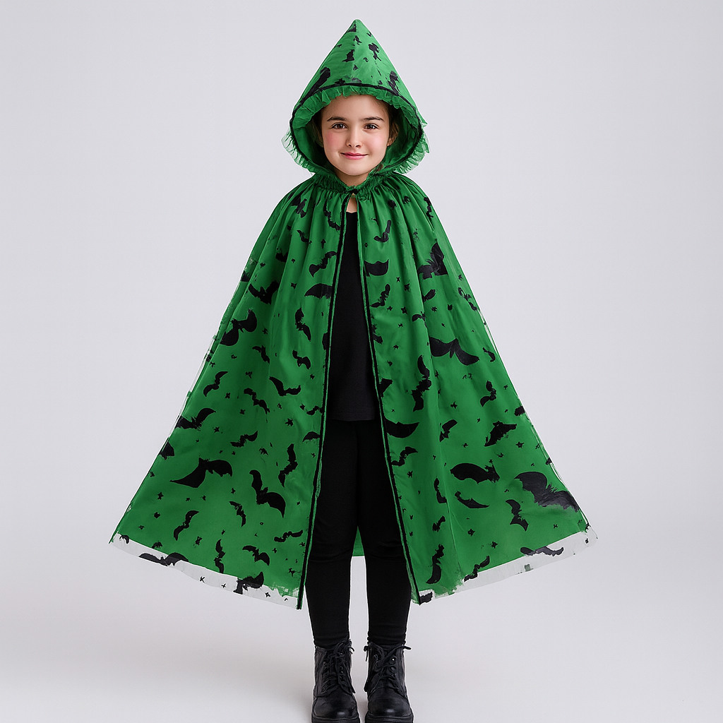 Noctira | Vintage Halloween Hooded Cloak with Spider Web and Bat Print