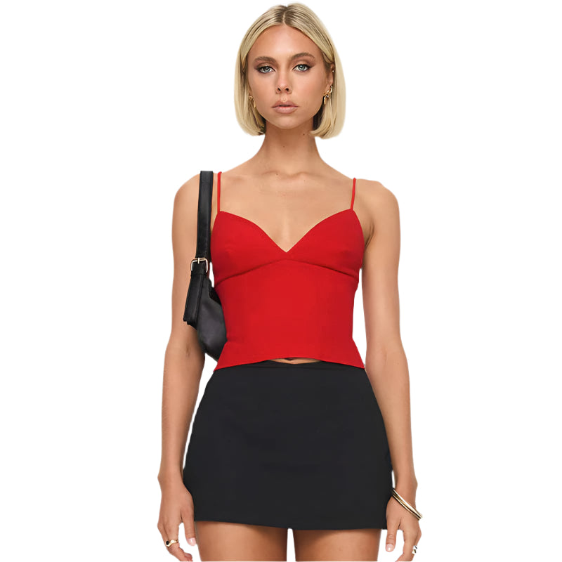 Jacquelyn - Sophisticated Crop Top with V-Neck and Spaghetti Straps