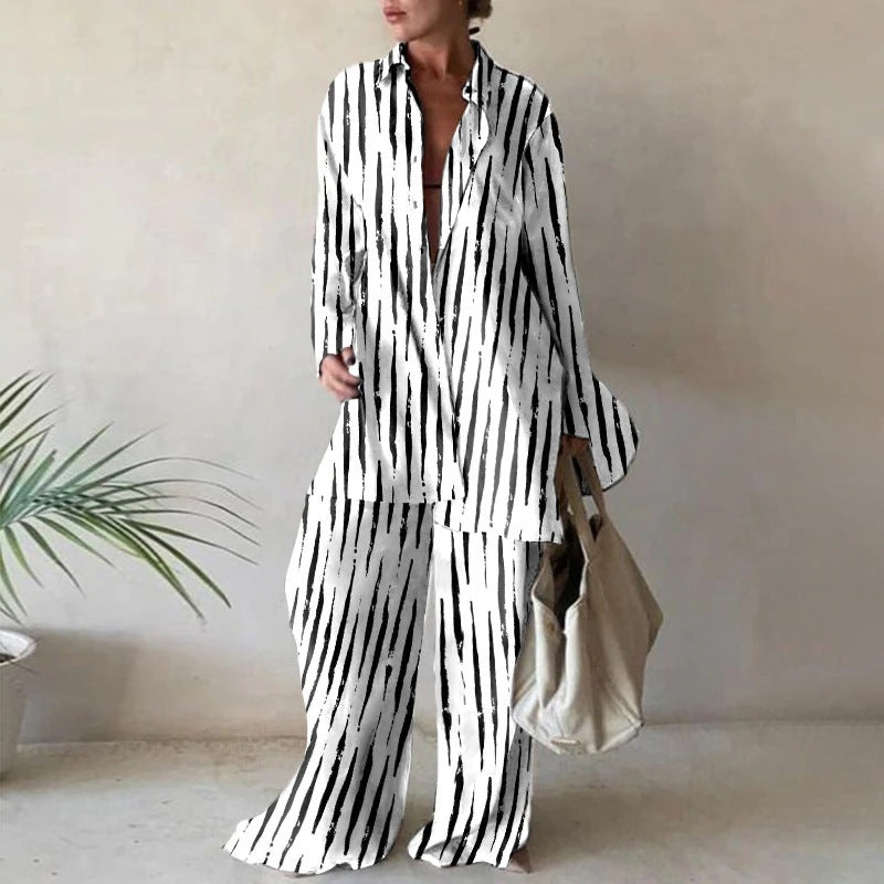 Amelia Relaxed Long Sleeve Blouse & Wide Leg Pants Set