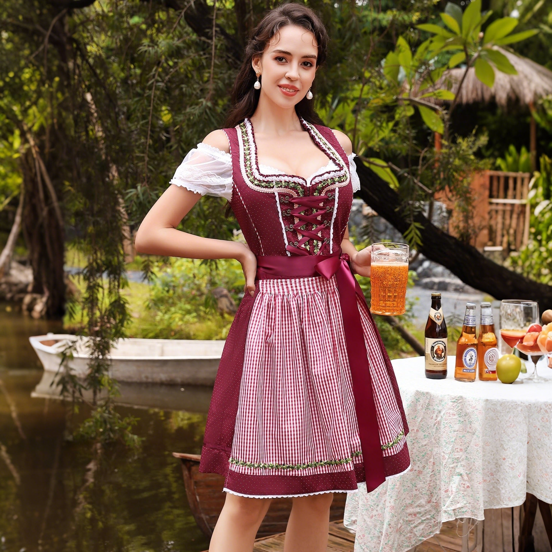 3-piece Dirndl set with apron & blouse – Oktoberfest | Traditional traditional dress for festive occasions