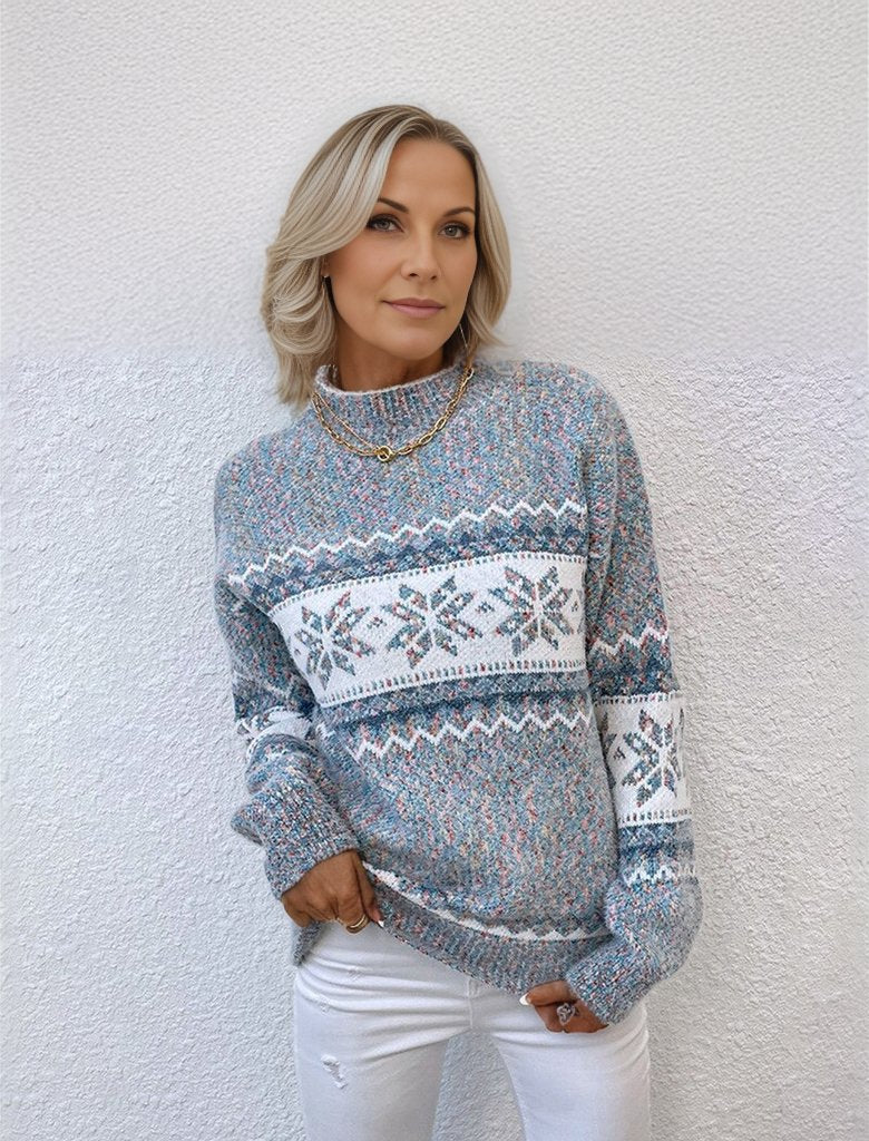 Mara Casual Crew Neck Sweater with Snowflake Pattern
