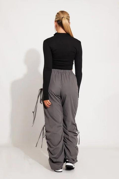 Sofia - Knee Cut-Out Multiple Pockets and Drawstring Waist Cargo Pants
