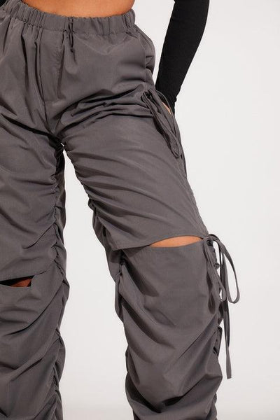 Sofia - Knee Cut-Out Multiple Pockets and Drawstring Waist Cargo Pants
