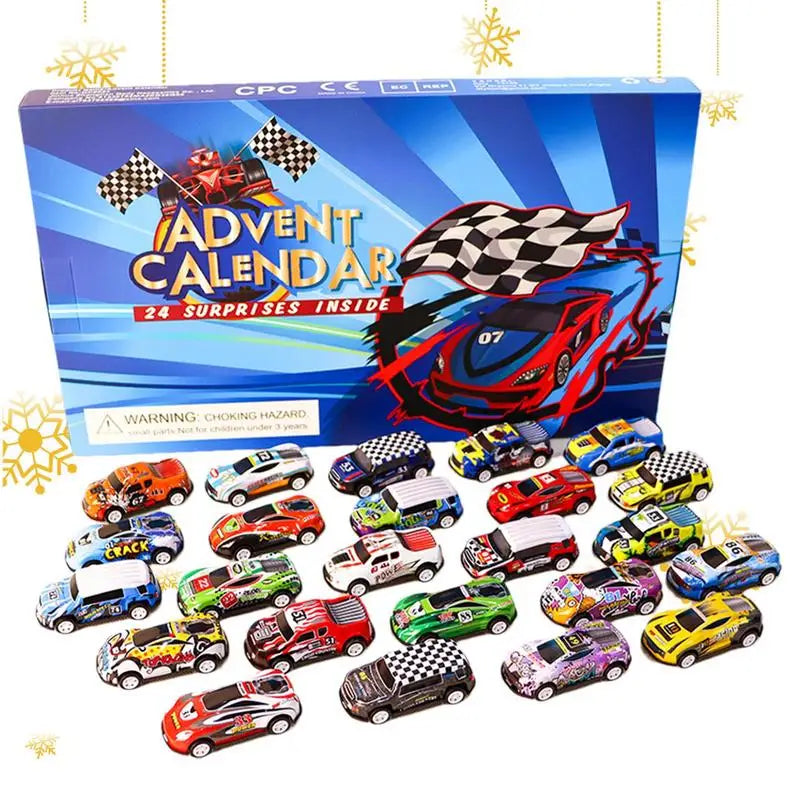 24 Pcs. Wooden Race Car Toy - Decorative Advent Calendar for Christmas