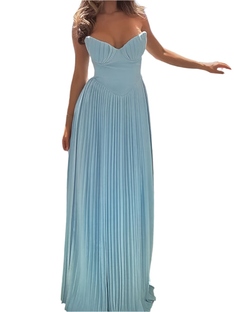 Lena | Elegant Solid Color Strapless Pleated Dress