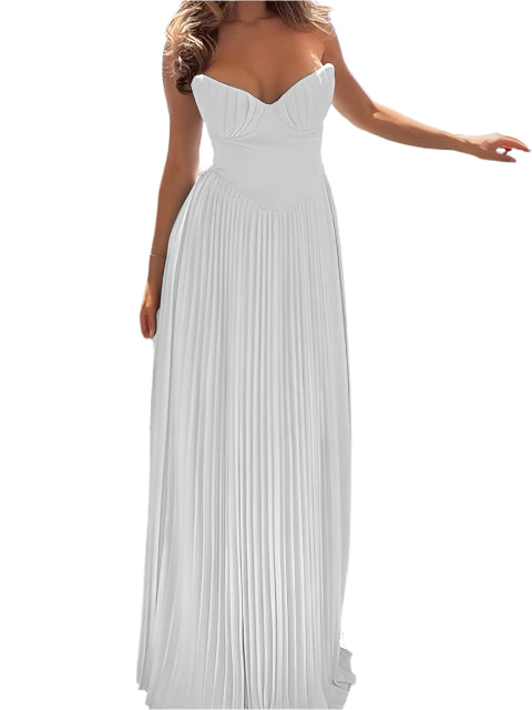 Lena | Elegant Solid Color Strapless Pleated Dress