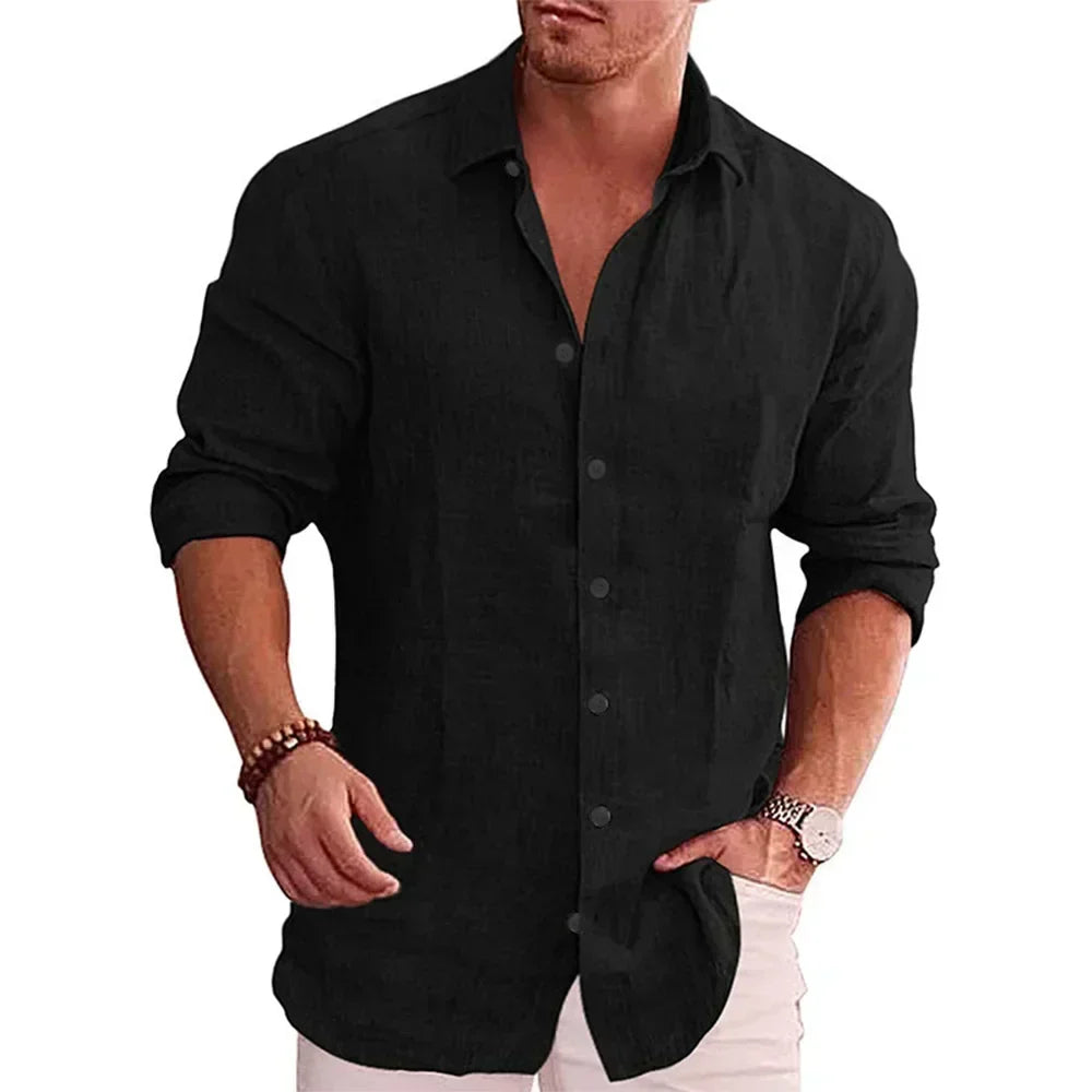 Casual Long Sleeve Oliver Shirt with Button Placket
