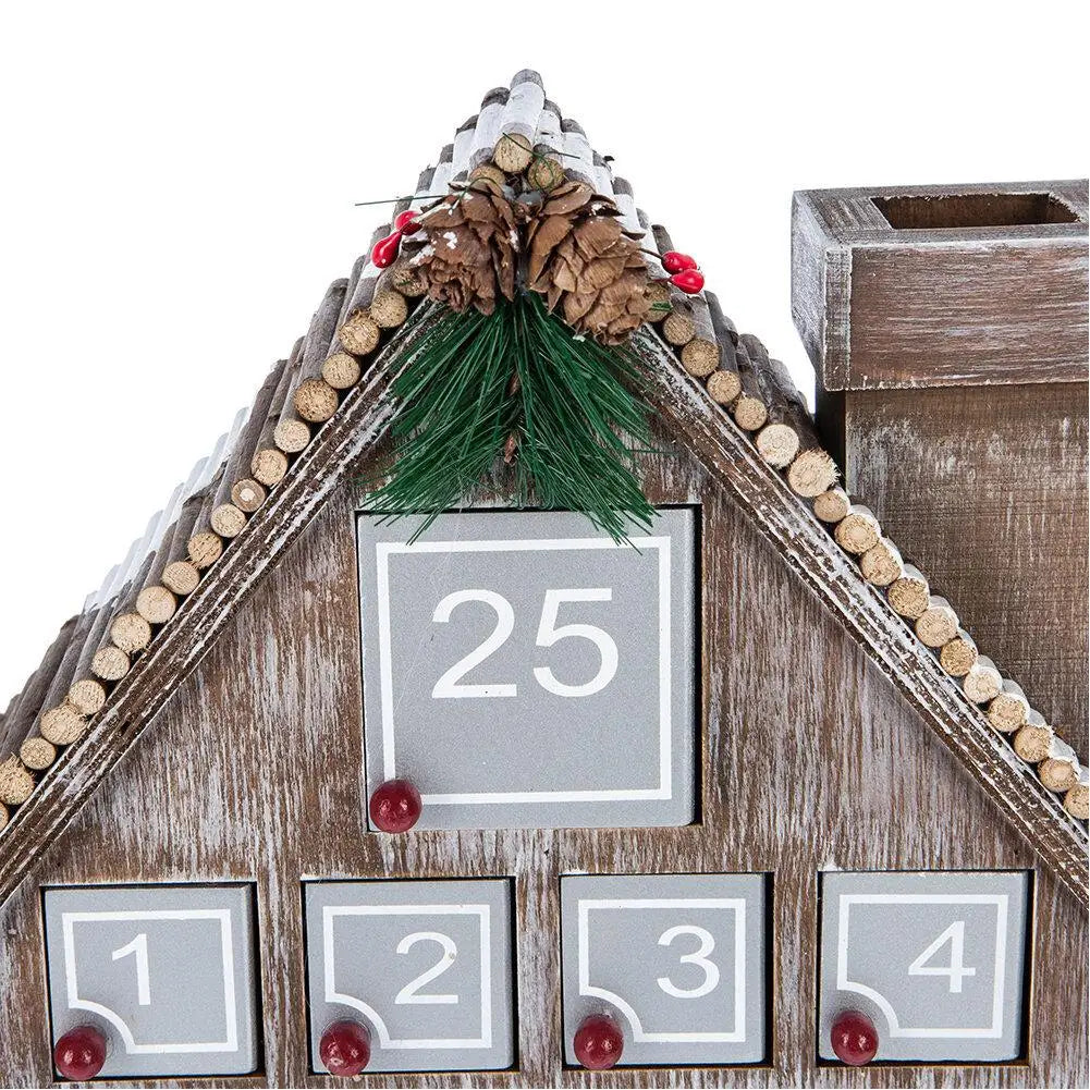 Wooden Advent Calendar with 25 Storage Compartments in the Shape of a Christmas House