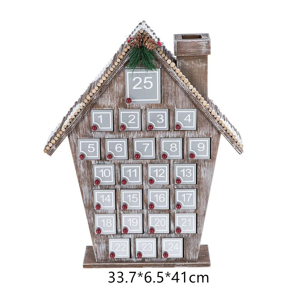Wooden Advent Calendar with 25 Storage Compartments in the Shape of a Christmas House