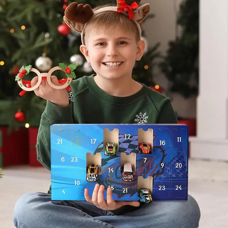 24 Pcs. Wooden Race Car Toy - Decorative Advent Calendar for Christmas