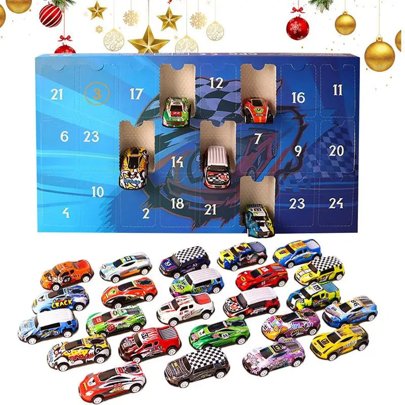 24 Pcs. Wooden Race Car Toy - Decorative Advent Calendar for Christmas