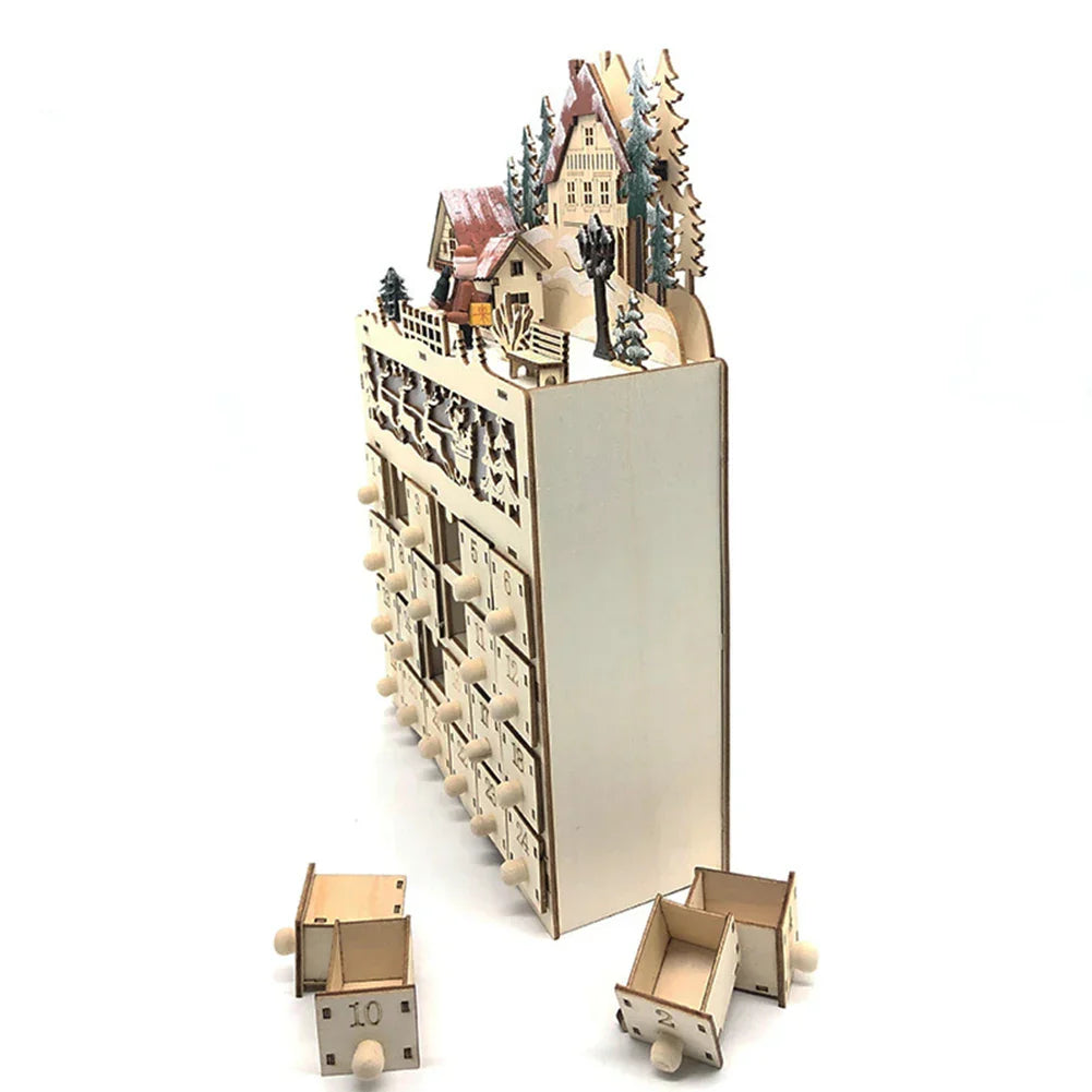 1 Piece Wooden Christmas Advent Calendar Reindeer Village