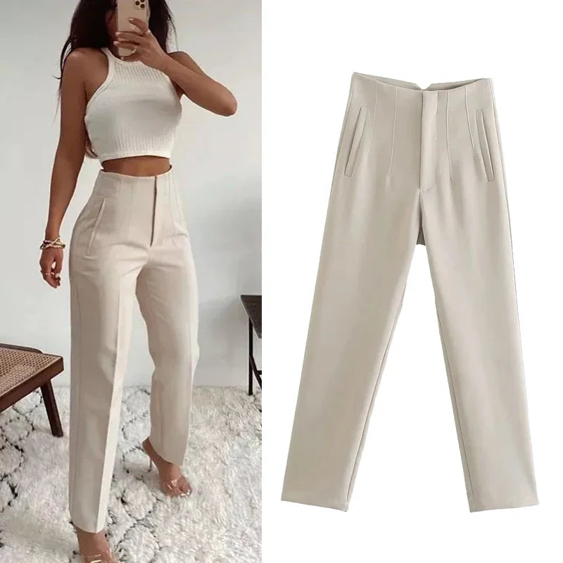 Sara - High-waisted Slim-Fit Formal Pants